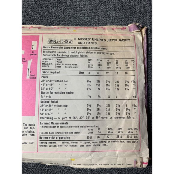 Simplicity Misses Coat and Pants Sewing Pattern sz 14 6529 - uncut - Picture 6 of 11